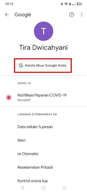 Pilih Opsi Kelola Akun Google