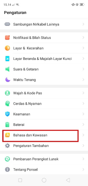 Pilih opsi Bahasa dan Kawasan