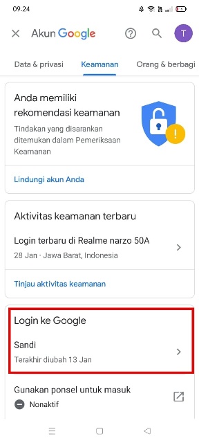 Pilih opsi Login ke Google