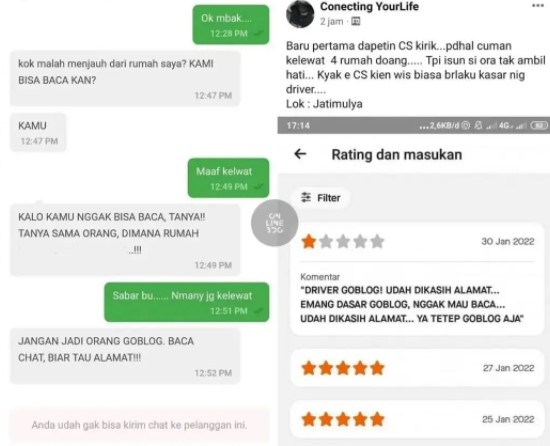 Tangkapan Layar Chat Pelanggan ke Ojol