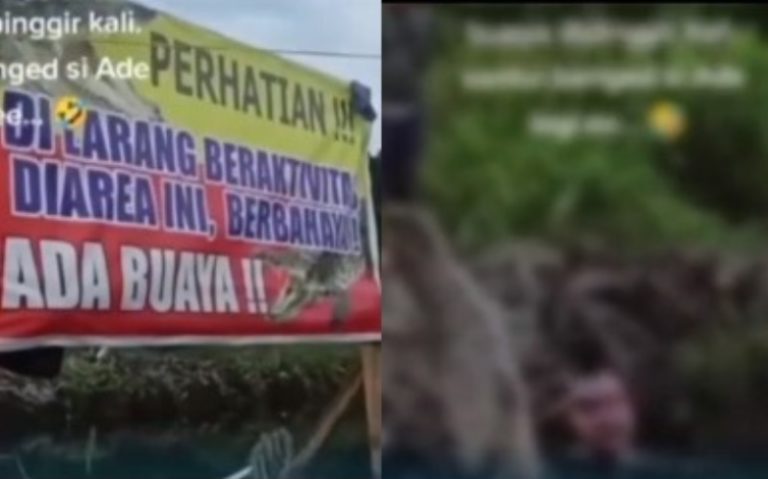 VIRAL Bocah Diantar Ayahnya Nekat BAB di Pinggir Kanal yang Ada Buayanya