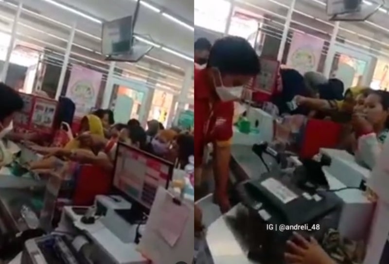 Viral Antrean Panjang Emak emak Beli Minyak Goreng di Minimarket Sampai Senggol Komputer Kasir