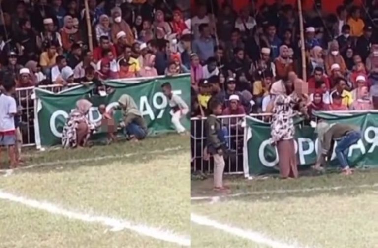 Viral Emak emak Mandikan Bayi di Pinggir Lapangan Sepak Bola Saat Ada Pertandingan