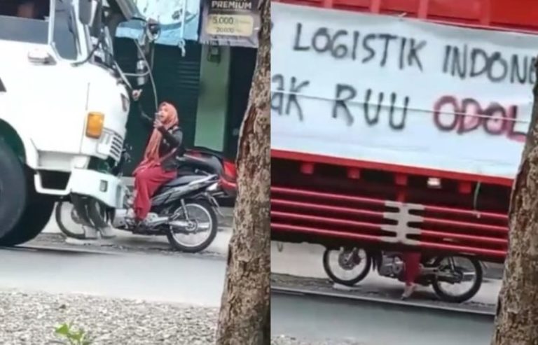 Viral Emak emak Semangati Iring iringan Truk yang Gelar Demo Tolak Aturan ODOL