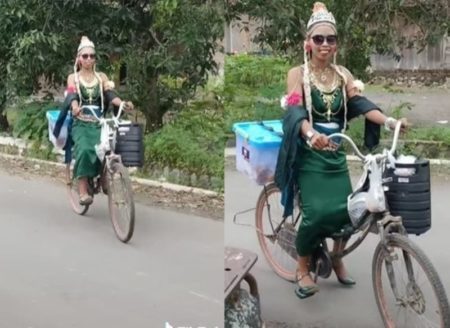 Viral Penjual Gorengan Dandan ala Nyi Roro Kidul Unik Banget