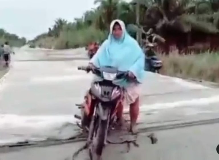 Viral Video Emak emak Pemotor Nekat Lewati Jalan Baru Dicor Berakhir Apes