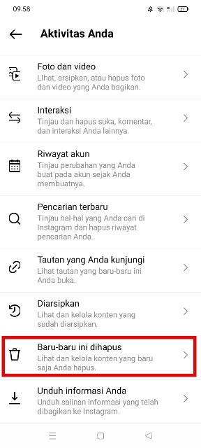 Cari Menu Baru Baru ini Dihapus