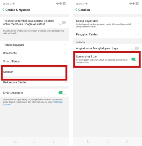 Gerakan dan pilih screenshot 3 jari