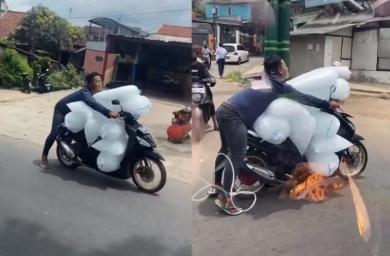 Kelewat Cool Cara Pengendara Motor Bawa Banyak Es Batu ini Bikin Melongo