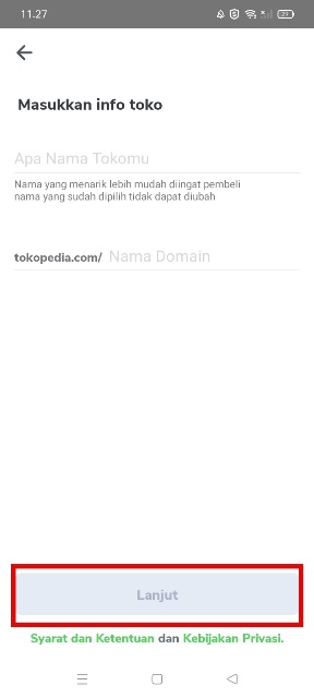 Masukan Info Toko