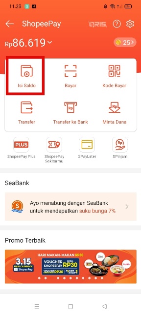 Pilih Menu Isi Saldo