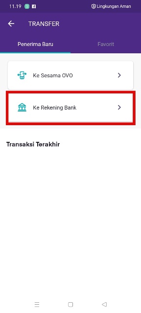 Pilih Transfer ke Rekening Bank