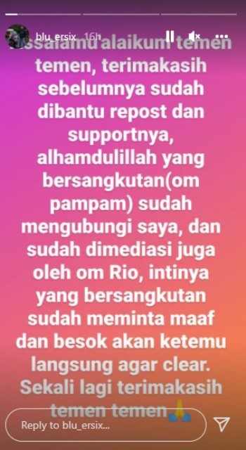 Screenshot Unggahan Akun Instagram @blu ersix