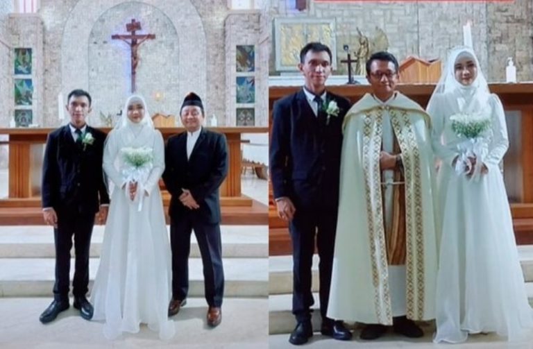 Viral Pernikahan Beda Agama di Semarang Pengantin Wanita Berhijab Ikut Pemberkatan di Gereja