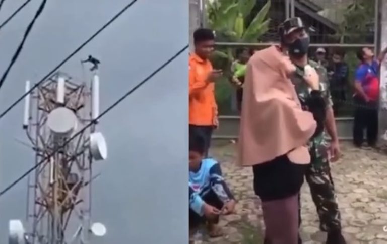 Aksi Nekat Pria Naik ke Atas Tower Baru Mau Turun Saat Dibujuk Ayang Aku Sayang Engkau