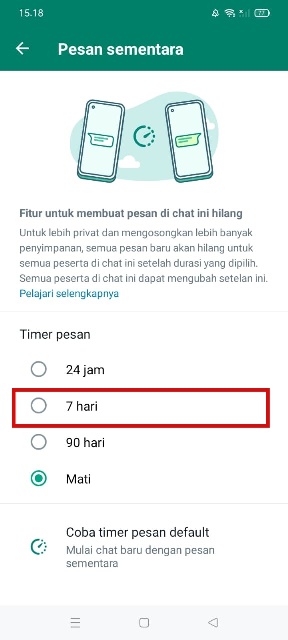 Aktifkan Pesan Sementara