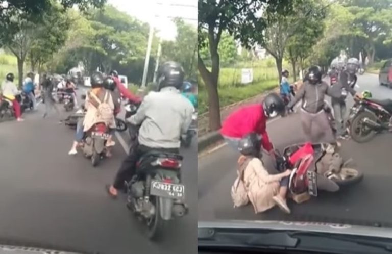 Bapak bapak Baik Hati Tolong Pengendara yang Kecelakaan Endingnya Malah Bikin Istri Jatuh