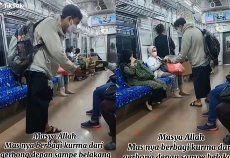 Bikin Salut Pria ini Berbagi Kurma ke Para Penumpang KRL Saat Buka Puasa