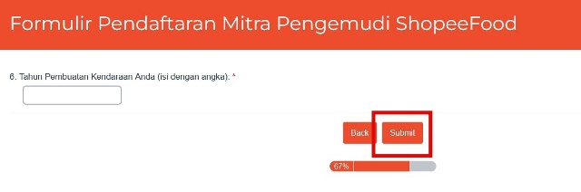 Isi Tahun Pembuatan Kendaraan dan klik Submit