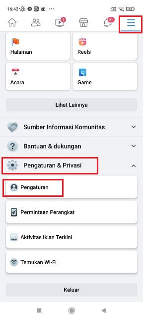 Pengaturan di FB