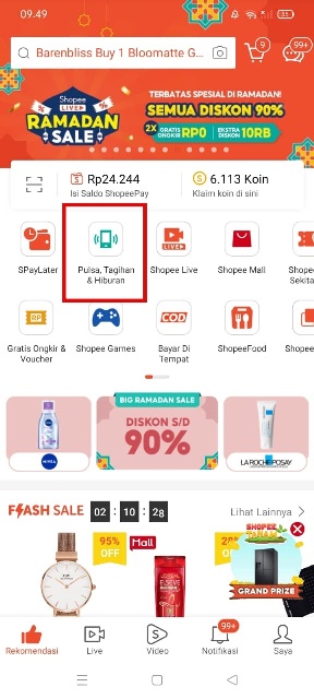 Pilih Menu Pulsa Tagihan dan Hiburan