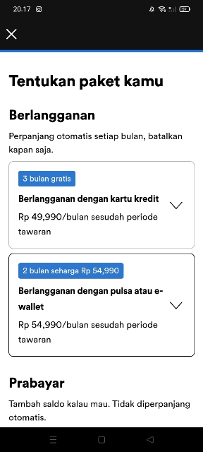 Pilih Paket yang Akan Kamu Beli