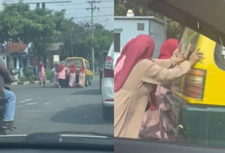 Viral Momen Rombongan Emak emak Kompak Dorong Angkot di Jalan Ras Terkuat di Bumi