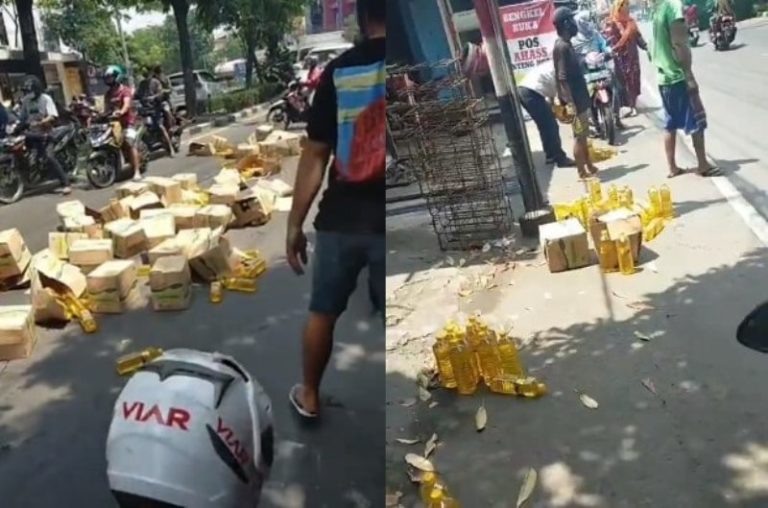 Viral Video Kendaraan Pengangkut Minyak Goreng Kecelakaan Sikap Warga Bikin Publik Salut