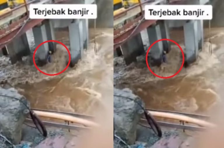Menegangkan Pekerja Proyek di Halmahera Terjebak Banjir di BAawah Jembatan