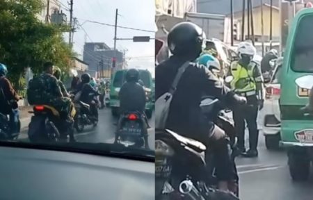 Momen Viral TNI Tak Pakai Helm Lewati Polisi yang Sedang Tilang Pengendara Lain