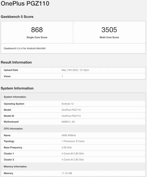 OnePlus PGZ110 Geekbench