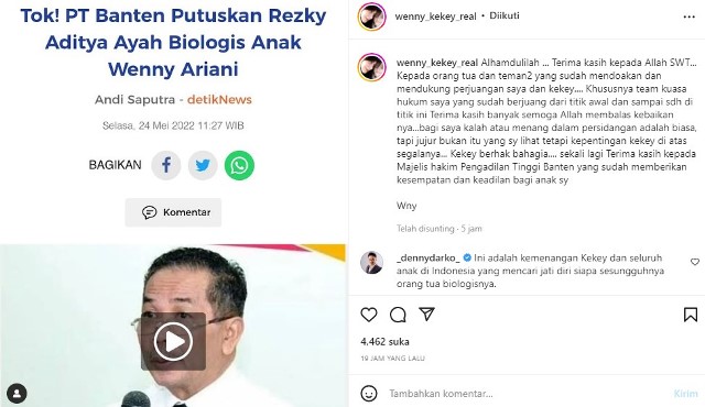 Screenshot Unggahan Wenny Ariani