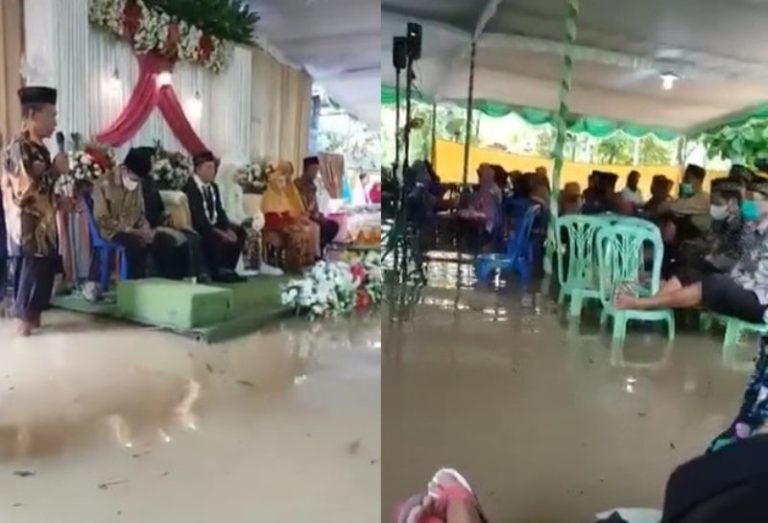 Viral Pasangan ini Tetap Gelar Acara Pernikahan Meski Tenda Dikepung Banjir Saat Hari H
