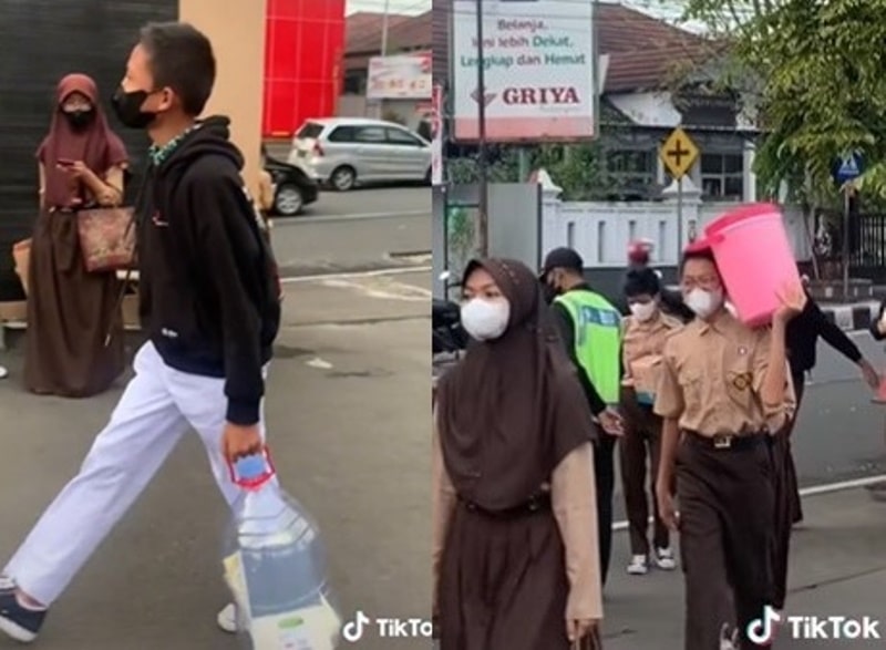 Viral Tren No Backpack Day Siswa SMP ini Bawa Galon Wajan hingga Termos Nasi ke Sekolah