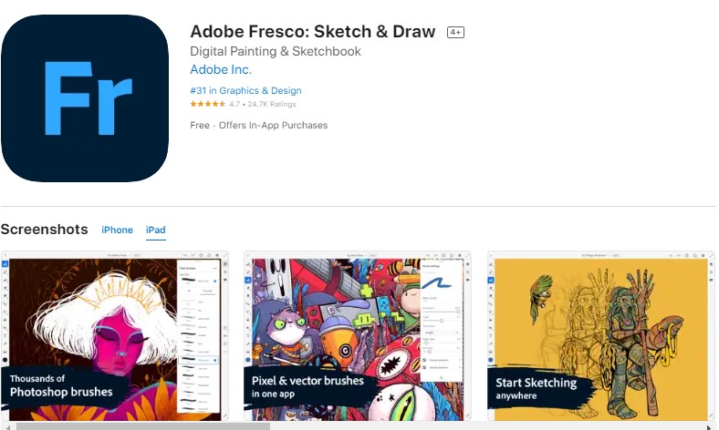 Aplikasi menggambar Adobe Fresco di iPad