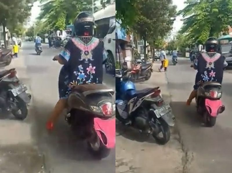 Emak emak Pemotor Tutupi Plat Nomor Pakai Celana Dalam