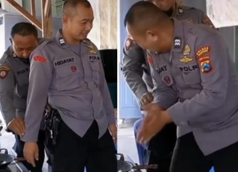 Kocak Iseng Saat Tugas Polisi ini Tempelkan Tangan Temannya ke Wajan Panas