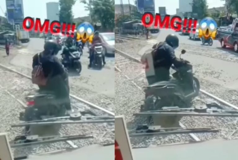 Panik Motor Wanita ini Mati dan Nyangkut di Rel Kereta Pengendara Lain Malah Cuek