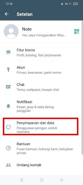 Pilih Penyimapanan dan Data