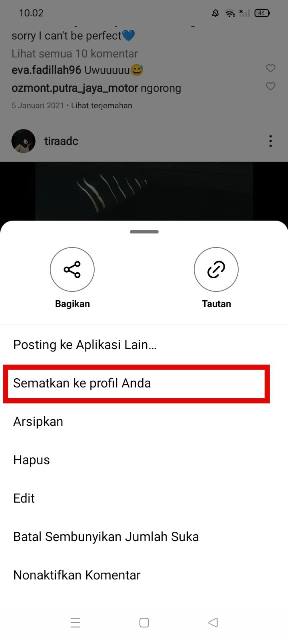 Sematkan ke Profil Anda