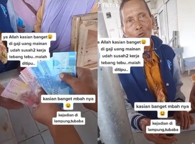 Tega Kakek Tukang Tebang Tebu di Lampung Digaji Uang Mainan Oleh Bosnya