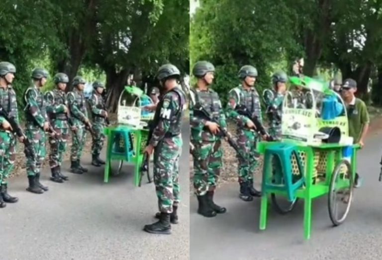Viral Pedagang Es Dawet Santuy Lewati Barisan TNI Konsentrasi Auto Buyar