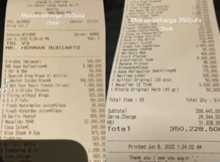 Viral Struk Tagihan Makan Capai Rp 350 Juta Bikin Melongo