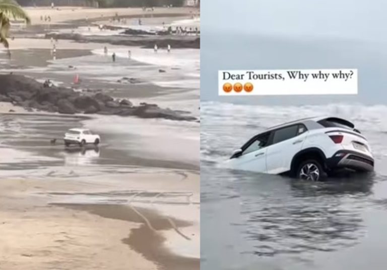 Viral Turis Nekat Kendarai Mobil di Pantai Sambil Berputar putar Berakhir Nyungsep