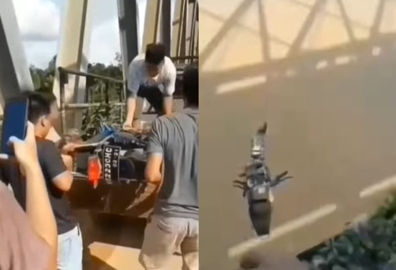 Viral Video Sejumlah Pria Buang Motor RX King ke Sungai Netter Mending Buang Gue