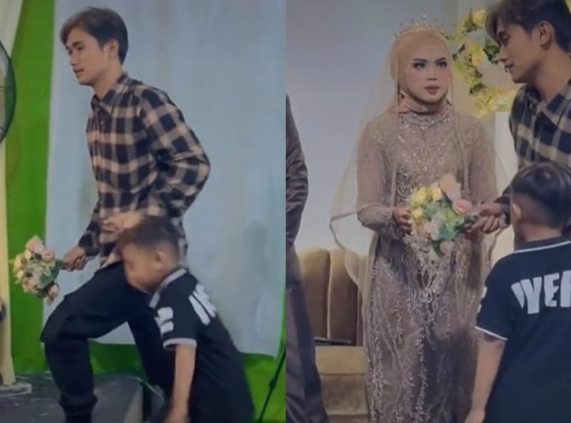 Bareng Anak Pria ini Datang ke Pernikahan Wanita Diduga Mantan Istrinya