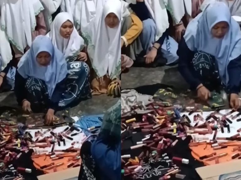 Bukan HP Wanita Diduga Pengurus Pondok Pesantren Hancurkan Lipstik Milik Santriwati Pakai Palu