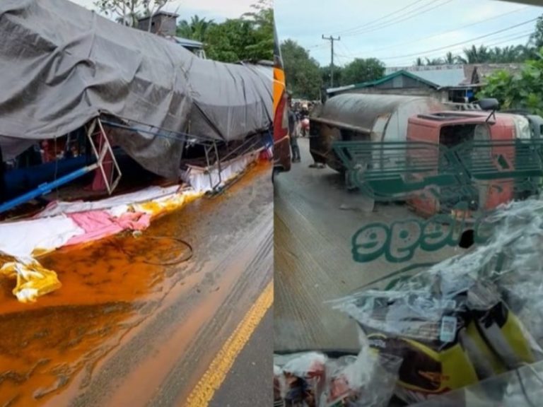 Didirikan di Jalan Tenda Pernikahan ini Kena Tumpahan Minyak Sawit dari Truk yang Kecelakaan