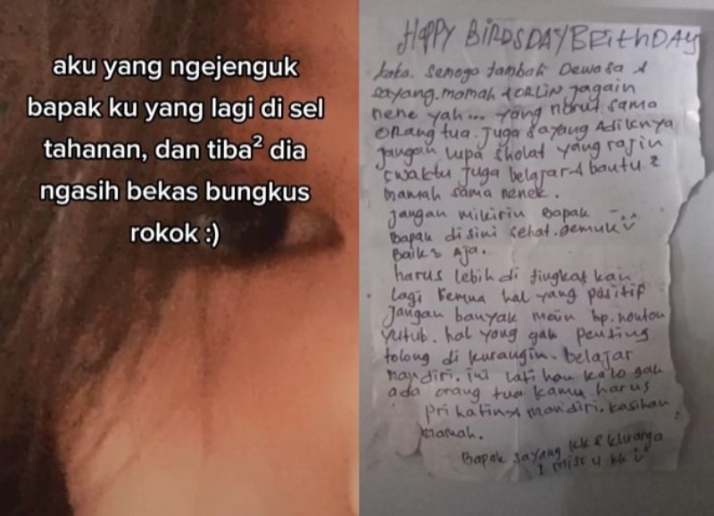 Haru Wanita Jenguk Ayah di Penjara Pulangnya Dapat Ucapan Ultah dari Bungkus Rokok