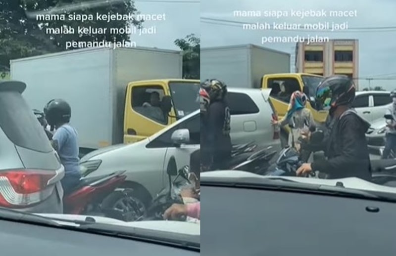 Keren Terjebak Macet Emak emak Pilih Turun dari Mobil Untuk Atur Lalu Lintas